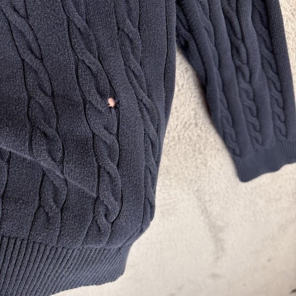 Brooks Brothers Men's Cable Knit Quarter Zip Sweater Navy Blue Knit Pullover XL - Picture 6 of 8